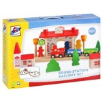 Set Trenulete cu Statie cu Vocala cu Sunete - Sound Station Raiway Set din lemn cu 43 piese sine si accesorii